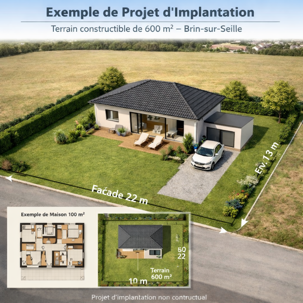 Terrain constructible 602 m2   Façade 22 m   Libre constructeur   15 min Nancy